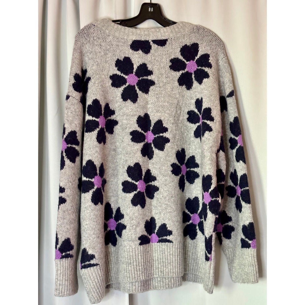 Torrid Womens Grey Floral Intarsia Knit Crewneck Sweater Plus Size 2 2X 44495640 - Picture 5 of 7